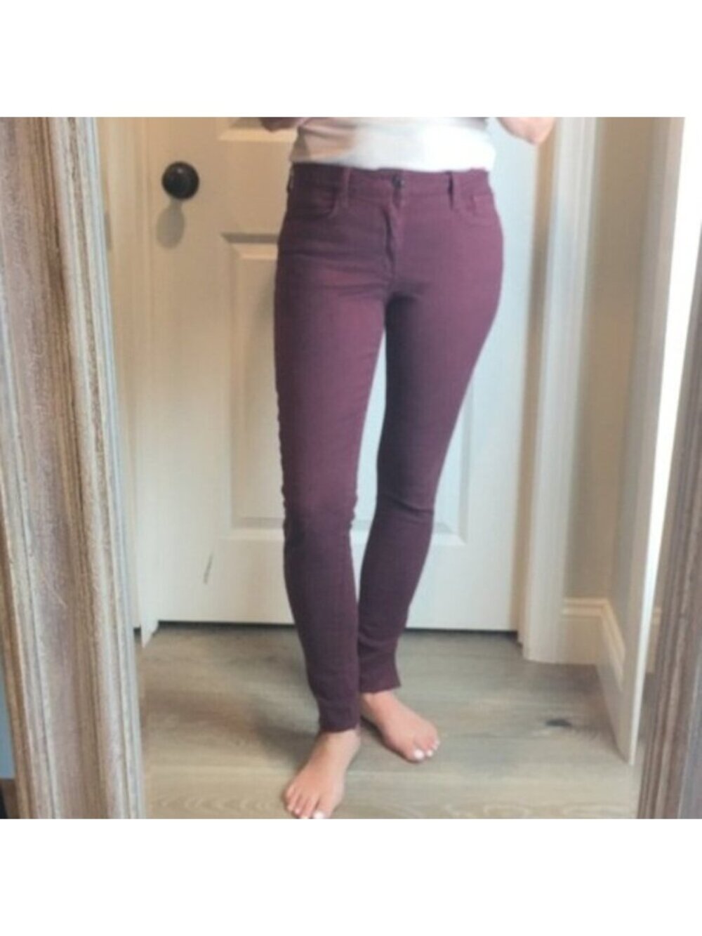 JOE'S Love Colors Cranberry Skinny Jeans Stretch Raw Hem Mid-rise 27